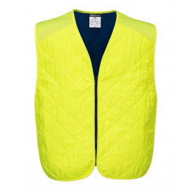 Gilet rinfrescante CV09 in giallo segnaletico. È presente un link alla pagina dell’articolo.