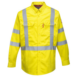 Camicia Hi-Vis FR Bizflame 88/12 FR95 in giallo con bande riflettenti. &Egrave; presente un link alla pagina dell&rsquo;articolo.
