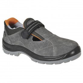 Sandalo Obra Steelite S1 FW42 in grigio con chiusura in velcro. &Egrave; presente un link alla pagina dell&rsquo;articolo.