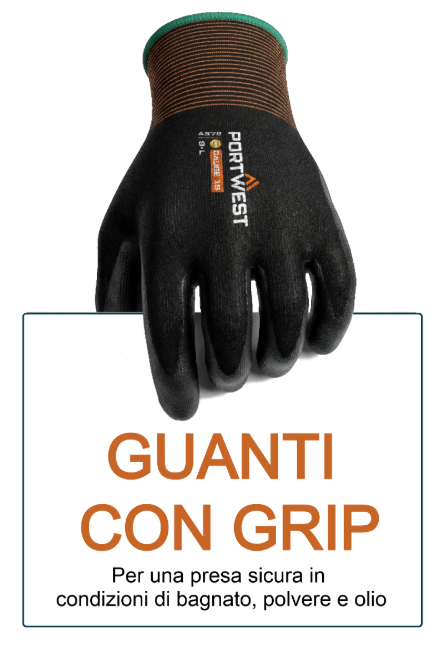 Immagine di un guanto grip che tiene un banner bianco con testo promozionale. L'immagine rimanda alla collezione di guanti grip.
