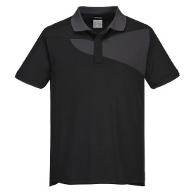 PW2 Polo S/S PW210 in nero e grigio. &Egrave; presente un link alla pagina dell&rsquo;articolo.