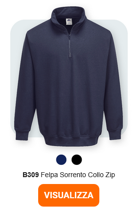 Immagine della felpa con zip B309 Sorrento blu su sfondo grigio chiaro con angoli arrotondati. Viene fornito un link all'articolo.