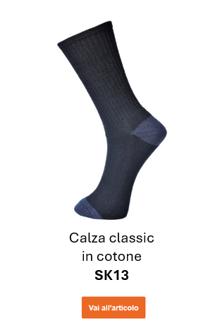 Immagine dei classici calzini in cotone SK13 in nero con dettagli grigi. Viene fornito un collegamento alla pagina dell'articolo.
