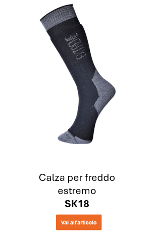 Immagine dei calzini SK18 per climi estremamente freddi, neri con dettagli grigi. Viene fornito un collegamento alla pagina dell'articolo.