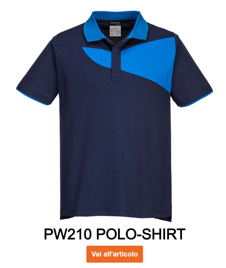 Immagine di esempio della polo PW210 in blu-royal con link all'articolo.