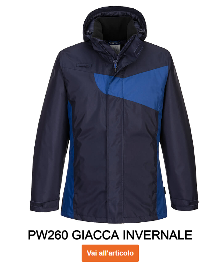 Immagine di esempio della giacca invernale PW260 in blu-blu navy con collegamento all'articolo.