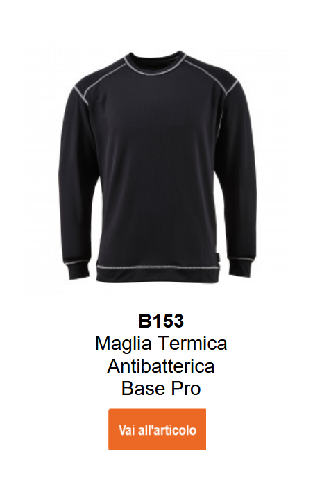 Immagine della maglia antibatterica Top Basis Pro B153 in nero con cuciture bianche.