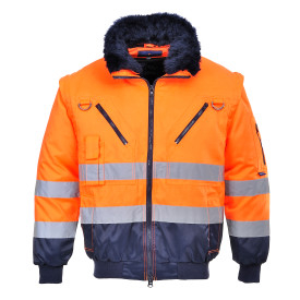 Giacca pilota alta visibilit&agrave; 3-in-1 PJ50 in blu e arancione. &Egrave; presente un link al prodotto.