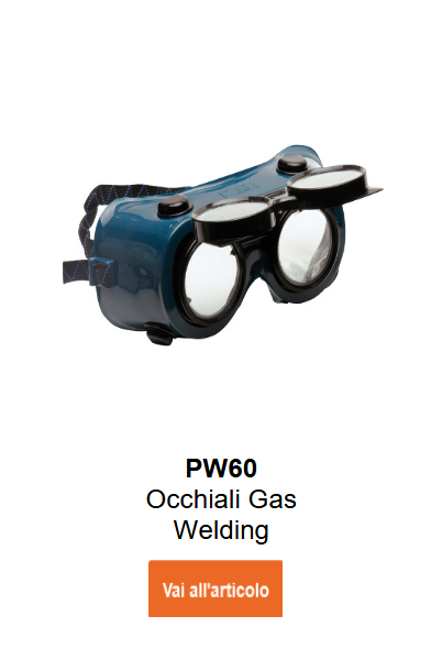 Immagine degli occhiali da saldatura ossiacetilenica PW60 in blu con dettagli neri. Collegamento alla pagina prodotto incluso.