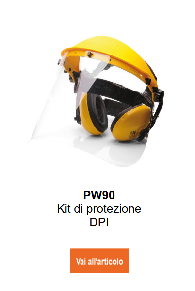 Immagine del set di protezione PPE PW90 in giallo con dettagli neri. Collegamento alla pagina prodotto incluso.