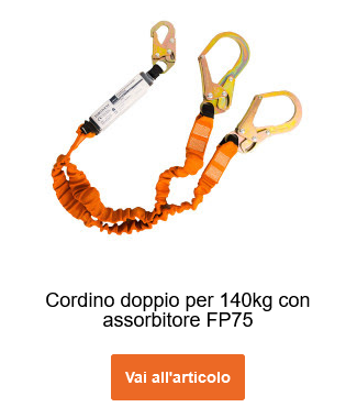 Cordino elastico a Y con assorbitore di energia fino a 140 kg FP75 in arancione. C'è un collegamento che porta alla pagina dell'articolo.
