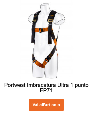 Imbracatura Portwest Ultra a 1 punto FP71 in arancione-nero con collegamento all'articolo.