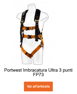 Imbracatura Portwest Ultra a 3 punti FP73 in arancione-nero con un collegamento che conduce alla pagina dell'articolo.
