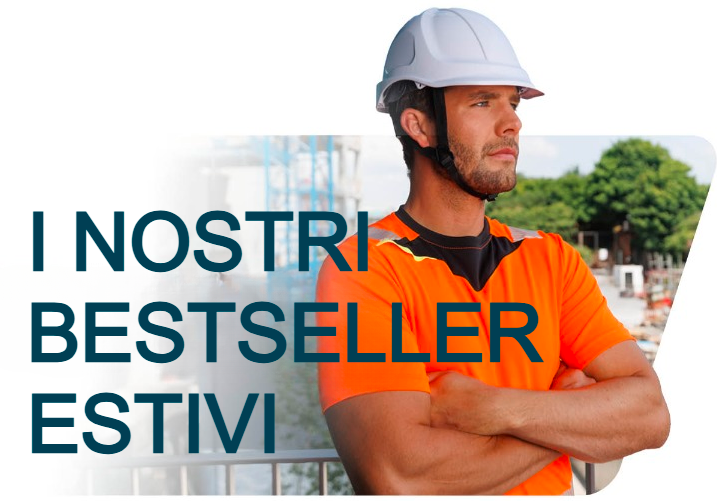 Lavoratore con maglietta arancione a maniche corte. Indossa un casco di sicurezza bianco, ha le braccia incrociate ed è appoggiato a una ringhiera. Sullo sfondo si vede una strada con alberi e un cantiere edile. Viene fornito un collegamento ai nostri prodotti di raffreddamento.