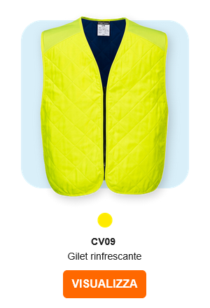 Immagine del gilet anti-evaporazione CV09 in giallo. Viene fornito un collegamento alla pagina dell'articolo.