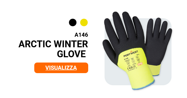 Esempio di immagine dei guanti invernali Arctic A146 in giallo/nero con un link all'articolo.