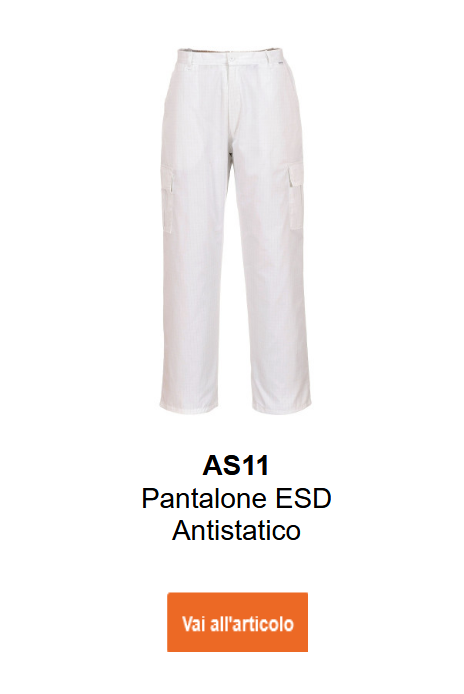 Immagine dei pantaloni ESD antistatici AS11 bianchi con link alla pagina prodotto.