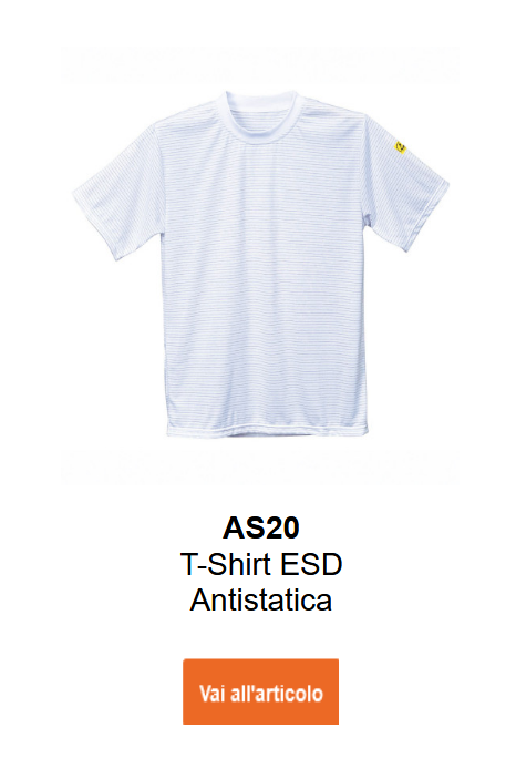 Immagine della T-shirt ESD antistatica AS20 bianca con link alla pagina prodotto.