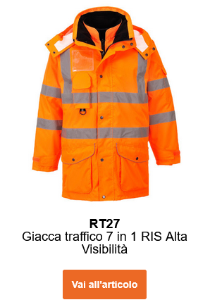 Immagine della giacca da traffico 7-in-1 impermeabile e traspirante GO/RT RT27 in arancione. Contiene un link al prodotto.