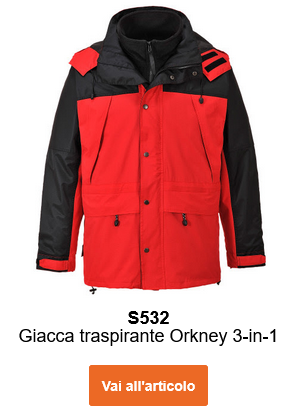 Immagine della giacca 3-in-1 traspirante Orkney S532 in rosso con dettagli neri. Contiene un link al prodotto.