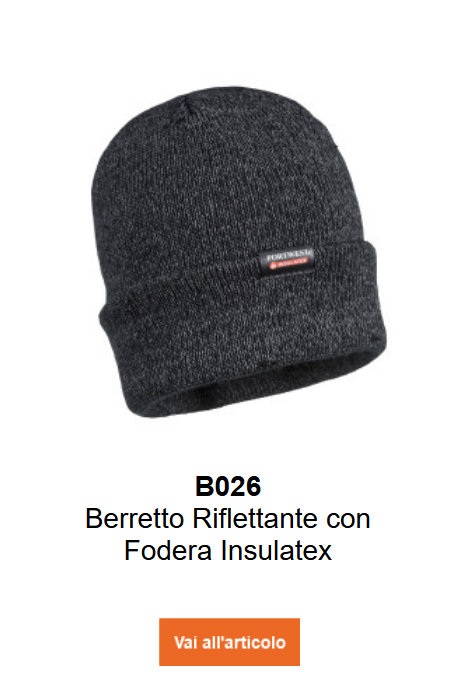Immagine del berretto a maglia riflettente con fodera Insulatex B026 in grigio. Un link alla pagina prodotto è incluso.