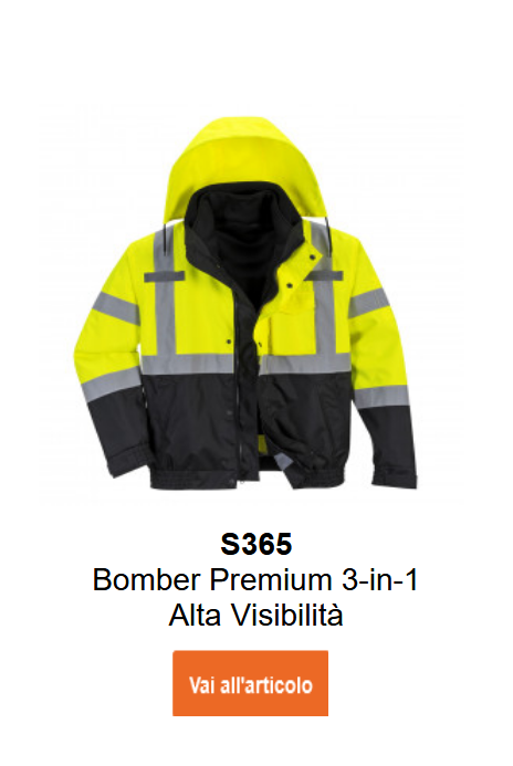 Giacca bomber 3-in-1 Premium S365 in giallo con dettagli neri e bande riflettenti.
