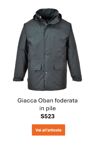 Immagine della giacca foderata Oban S523 in nero. Viene fornito un collegamento alla pagina dell'articolo.