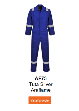 Immagine della tuta Araflame Silver AF73 in blu con un link alla pagina del prodotto.