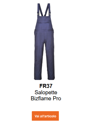 Immagine della salopette ignifuga e antistatica Bizflame Pro FR37 in blu con un link alla pagina del prodotto.