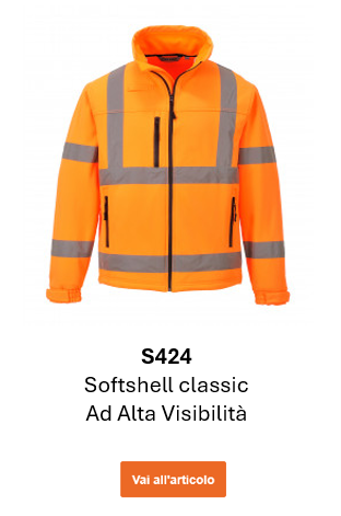 Immagine della giacca softshell Classic Hi-Vis S424 in arancione con strisce riflettenti. Viene fornito un link alla pagina del prodotto.