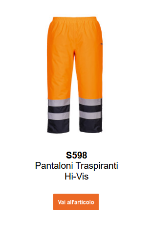 Immagine dei pantaloni invernali ad alta visibilità S598 arancioni con bande riflettenti e dettagli blu. L'immagine è collegata alla pagina del prodotto.