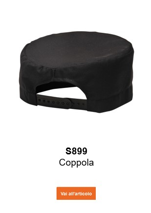 Immagine del cappello da cuoco S899 in nero con un link che porta alla pagina dell'articolo.