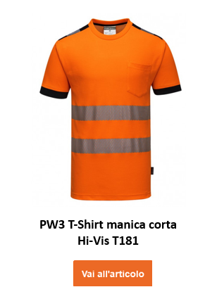 Immagine della maglietta alta visibilità Vivion T181 in arancione con strisce riflettenti e collegamento all'articolo.