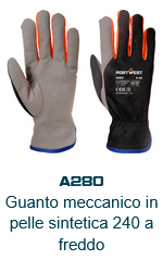Immagine dei guanti Wintershield A280 grigi con palmo nero, polsino blu e dettagli arancioni. Il link porta alla pagina del prodotto.
