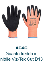 Immagine dei guanti Vis-Tex Winter Nitrile A646 arancioni con dettagli neri e polsino blu. Il link porta alla pagina del prodotto.