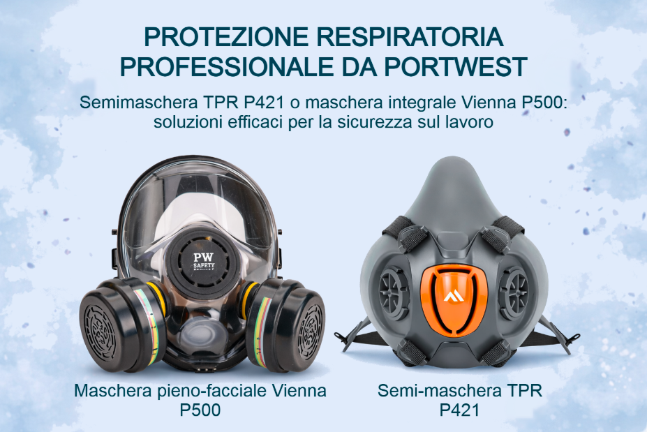 Grafica che mostra le due maschere P500 e P421. È presente un link a entrambi gli articoli e ai filtri compatibili.