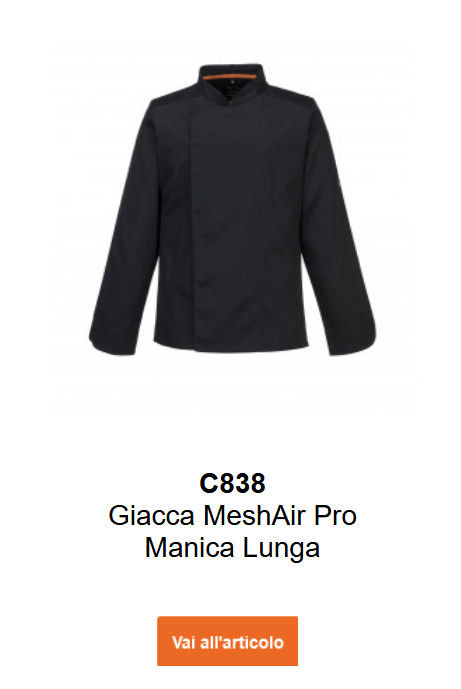 Immagine della giacca Mesh Air Pro C838 in nero con dettagli arancioni.