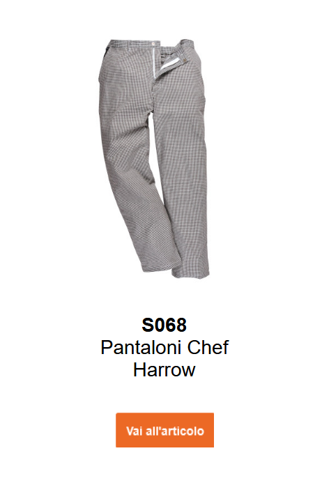 Immagine dei pantaloni da cuoco Harrow S068 con motivo a quadri bianco e nero.