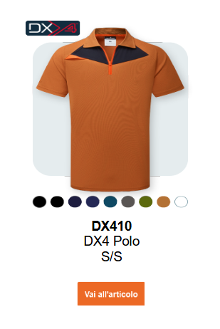 Immagine della polo DX4 S/S DX410 in marrone ruggine. È disponibile un link all'articolo.