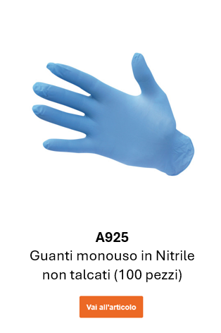 Immagine del guanto monouso in nitrile A925 blu. Link alla pagina prodotto.