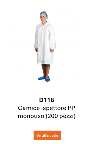 Immagine del camice monouso da visitatore PP D118 in bianco. Link alla pagina prodotto.
