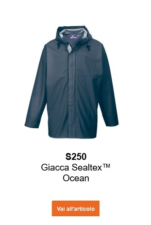 Immagine della giacca impermeabile Sealtex Ocean S250 in blu con un collegamento che porta alla pagina dell'articolo.