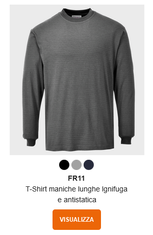 Esempio di immagine della T-shirt grigia a maniche lunghe ignifuga e antistatica FR11 con link all'articolo.
