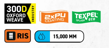 Barra con simboli che mostrano le caratteristiche del prodotto della giacca.