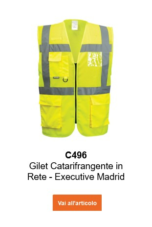 Immagine del gilet ad alta visibilità Executive High Visibility Mesh Vest Madrid C496 in giallo con un collegamento alla pagina dell'articolo.