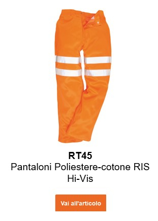 Immagine dei pantaloni ad alta visibilità GO/RT RT45 in arancione con un link che porta alla pagina dell'articolo.