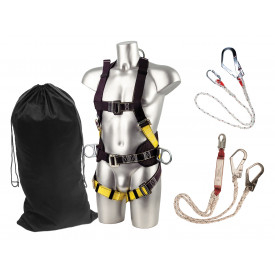 Portwest Kit edilizia FP65 con imbracatura anticaduta, cordini e borsa di stoccaggio. &Egrave; presente un link alla pagina dell&rsquo;articolo.