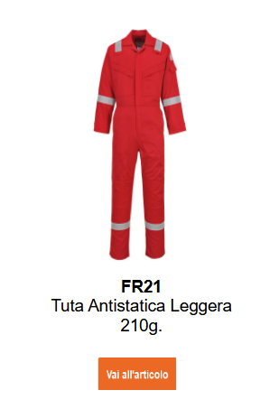 Immagine della tuta ignifuga e antistatica Bizflame 210g FR21 in rosso. È disponibile un link all'articolo.