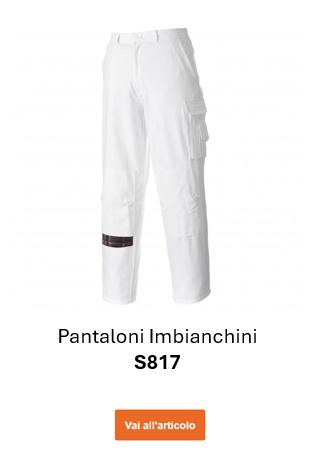 Immagine dei pantaloni del pittore S817 in bianco. Viene fornito un collegamento alla pagina prodotto dei pantaloni.