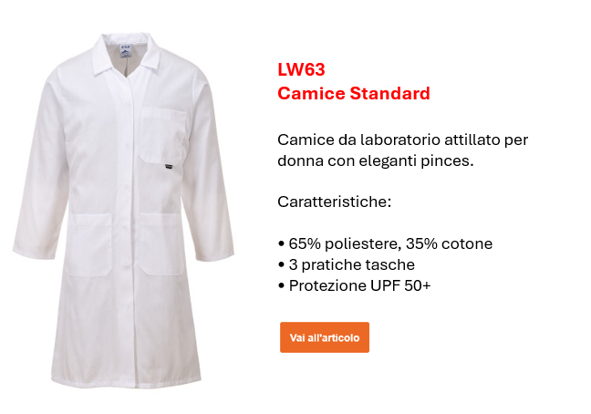Immagine del cappotto standard da donna LW63 in bianco con un piccolo testo informativo e un collegamento che porta alla pagina dell'articolo.